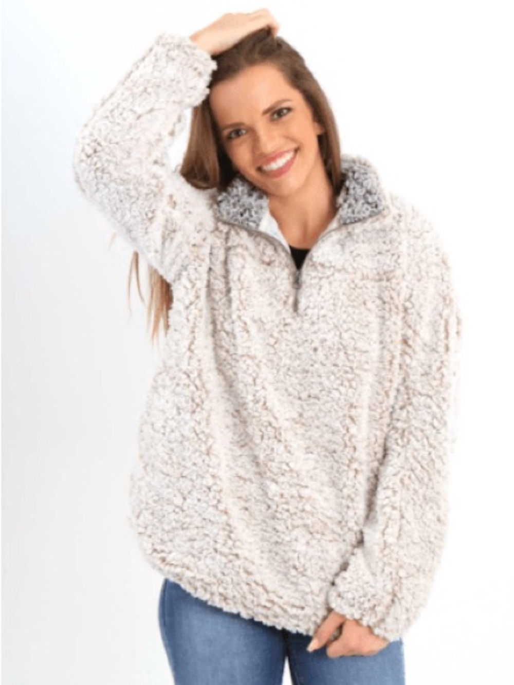 Thread & Supply Ivory Sherpa Half-Zip Teddy Jacket